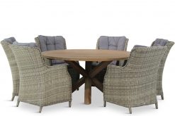 buckingham tuinset naturel 7d sand city 247x165 - Garden Collections Buckingham/Sand City rond 160 cm dining tuinset 7-delig