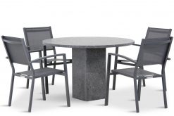 amarilla tuinset antracite 5d graniet rond 247x165 - Lifestyle Amarilla/Graniet rond 120 cm dining tuinset 5-delig stapelbaar