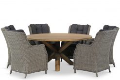 buckingham tuinset kubu 7d sand city 247x165 - Garden Collections Buckingham/Sand City rond 160 cm dining tuinset 7-delig