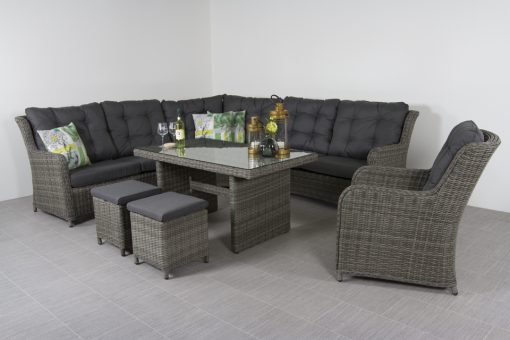 lr richmond ash grey lounge dining met dining stoel en poefjes voor met deco 9059 510x340 - Lounge dining set Richmond + loungestoel - Ash grey