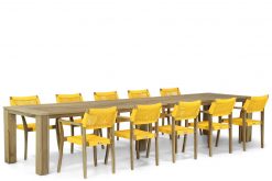 dallas draadstoel geel met brighton teak houten tuintafel 300 cm tuinset 247x165 - Lifestyle Dallas/Brighton 400 cm dining tuinset 11-delig