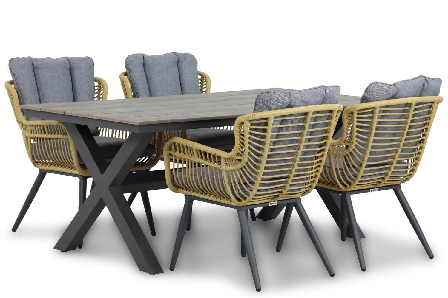 forest 180 met 4 azzano naturel - Coco Azzano/Forest 180 cm dining tuinset 5-delig