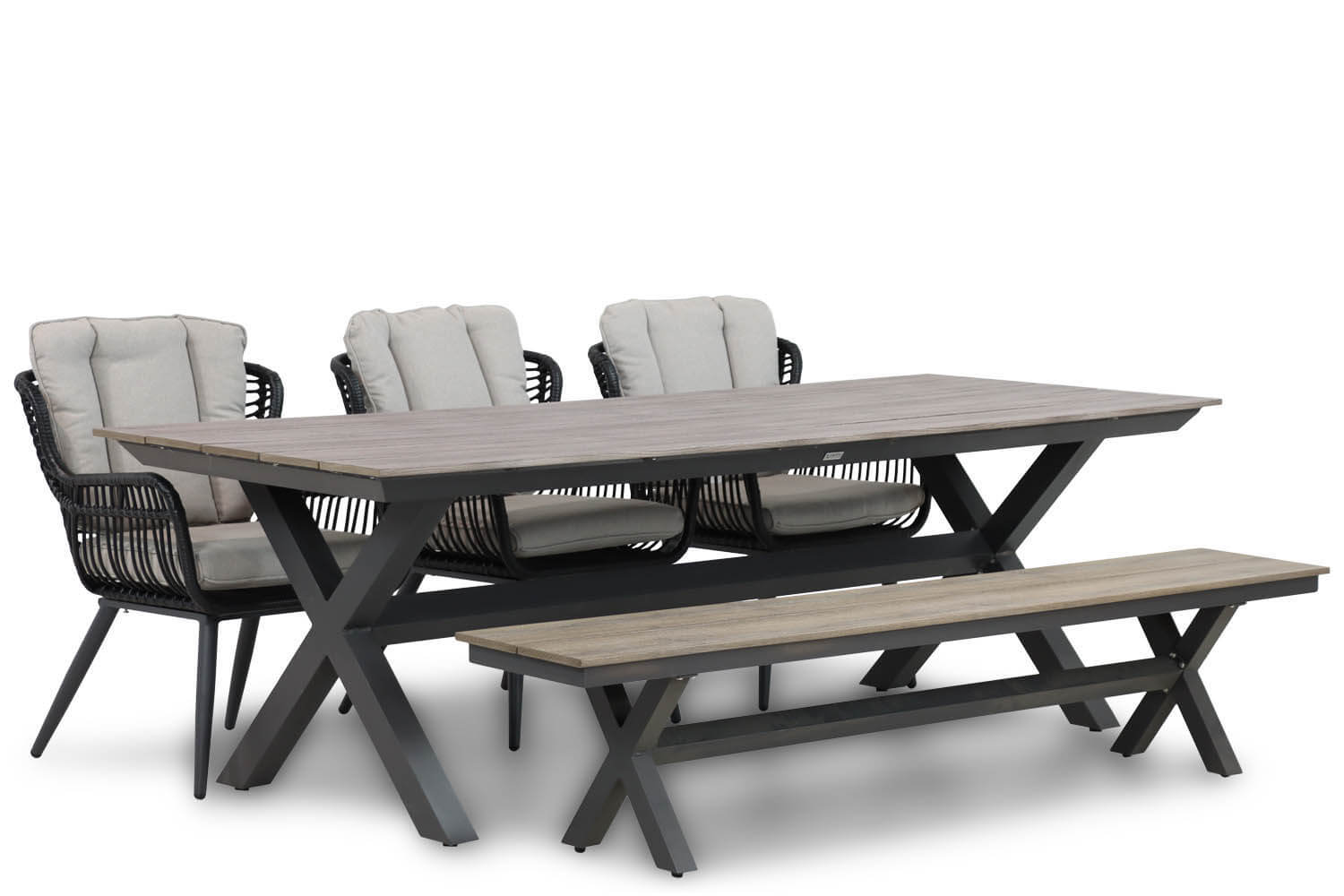 lifestyle forest 240 met picknick bank en 3x azzona black - Coco Azzano/Forest 240 cm dining tuinset 5-delig