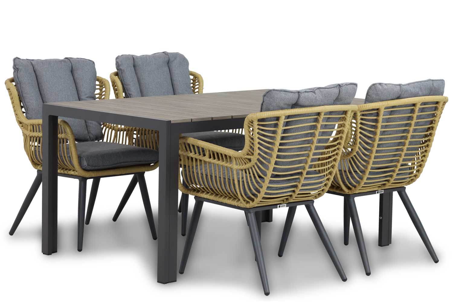 young 155 met 4 azzano naturel - Coco Azzano/Young 155 cm dining tuinset 5-delig